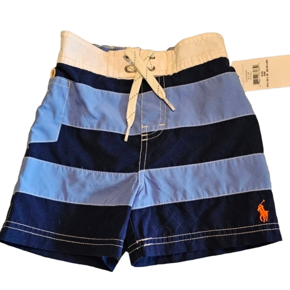 Ralph Lauren Swim Trunks Navy Blue Slate Blue White Waist Size 24 Months